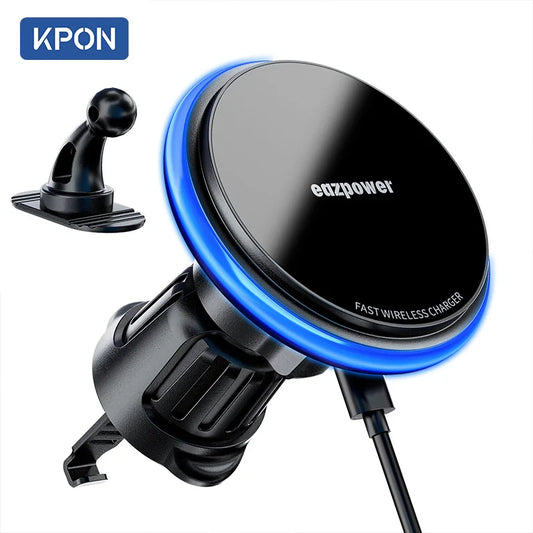 KPON Magnetic Car Phone Holder Wireless Charging Adjustable 360° 15W Air Vent Universal for Iphone 14 15 16 Smartphone Stand