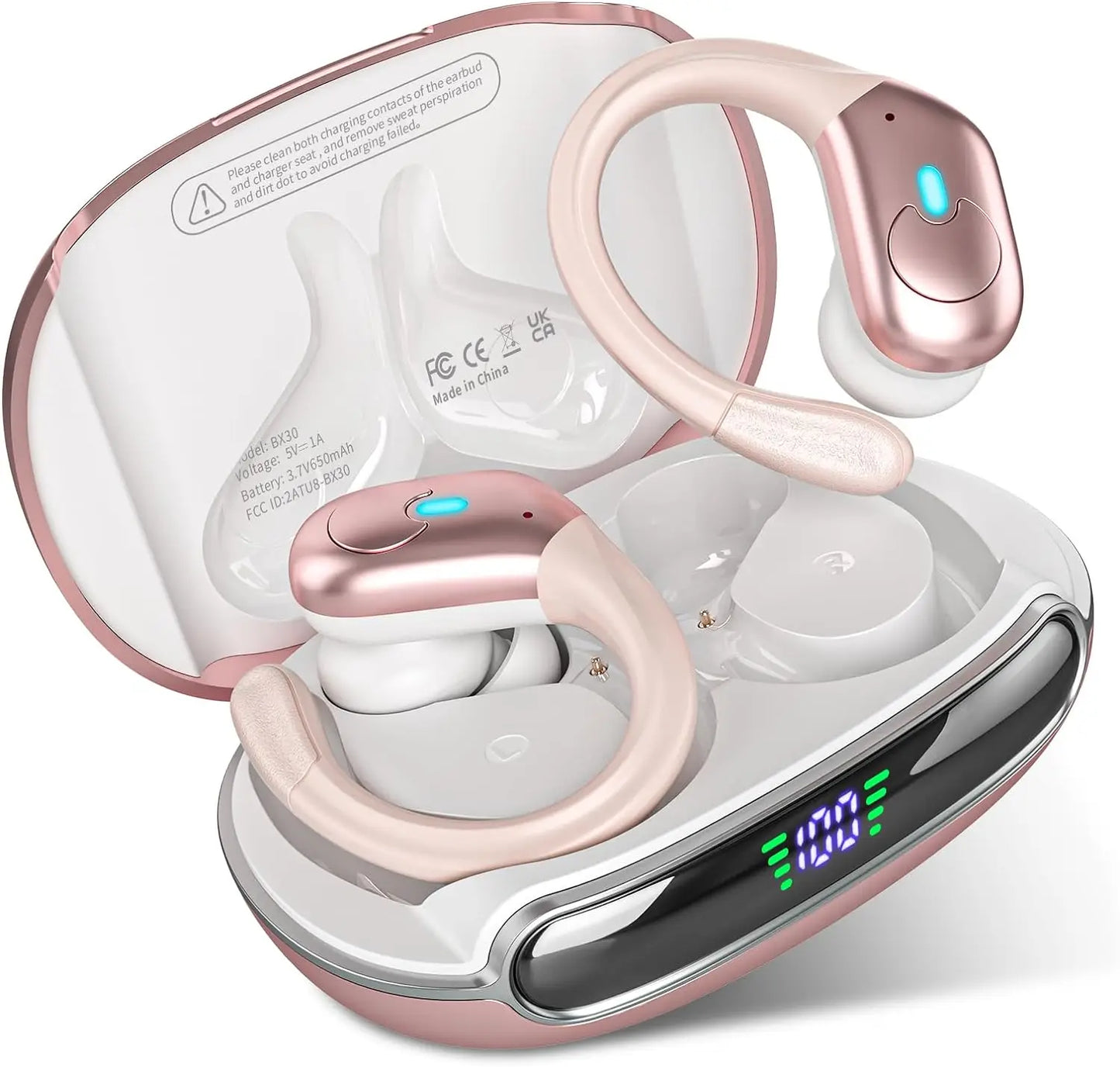 BX30 Bluetooth Headphones Wireless Earbuds Bluetooth 5.3 Earphones with LED Display Noise Cancelling Waterproof over Ear Buds