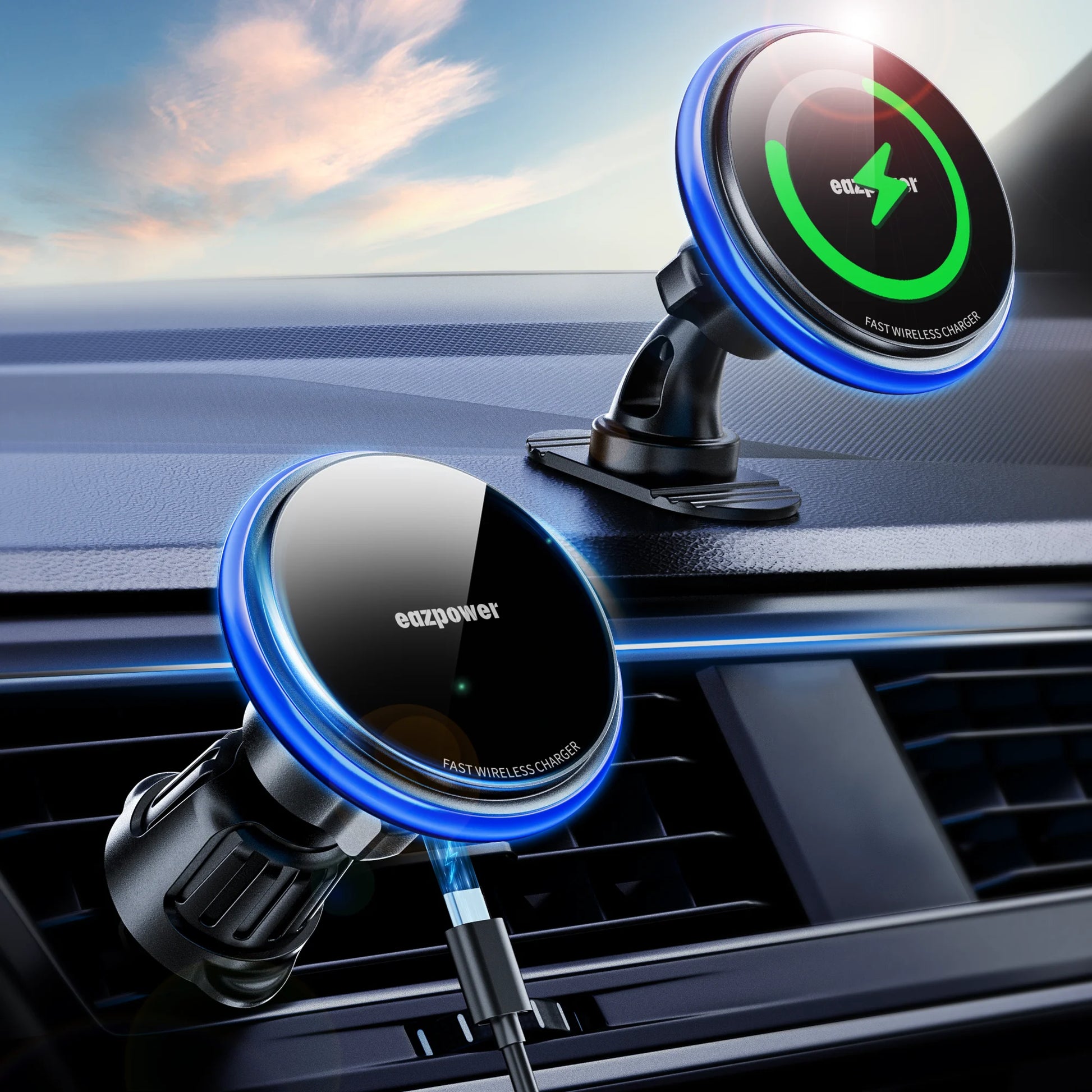KPON Magnetic Car Phone Holder Wireless Charging Adjustable 360° 15W Air Vent Universal for Iphone 14 15 16 Smartphone Stand