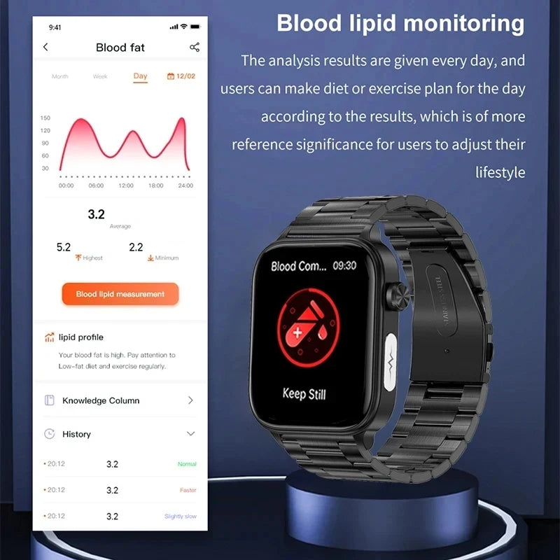 2025 New Al Science Diagnosis Blood Lipids Uric Acid Blood Oxygen Smart Watch Men ECG+PPG Voice Bluetooth Call Health Smartwatch