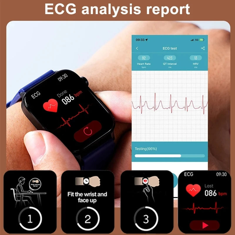 2025 New Al Science Diagnosis Blood Lipids Uric Acid Blood Oxygen Smart Watch Men ECG+PPG Voice Bluetooth Call Health Smartwatch