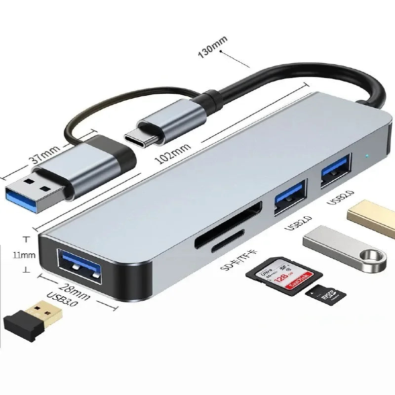 Type C USB 5 in 1 HUB USB 3.0 2.0 Disk Extend Adapter Cable Splitter Phone Charger Dock Micro SD TF Memory Card Reader Writer