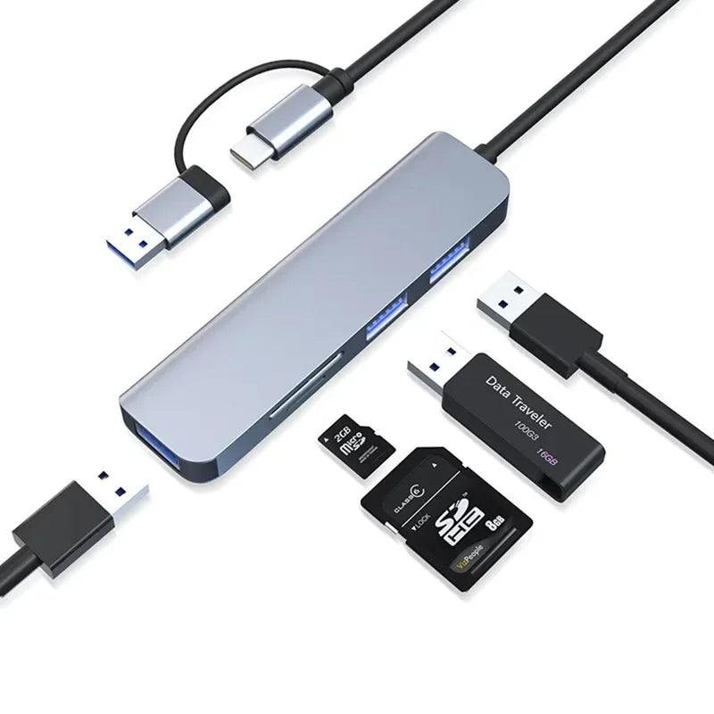 Type C USB 5 in 1 HUB USB 3.0 2.0 Disk Extend Adapter Cable Splitter Phone Charger Dock Micro SD TF Memory Card Reader Writer