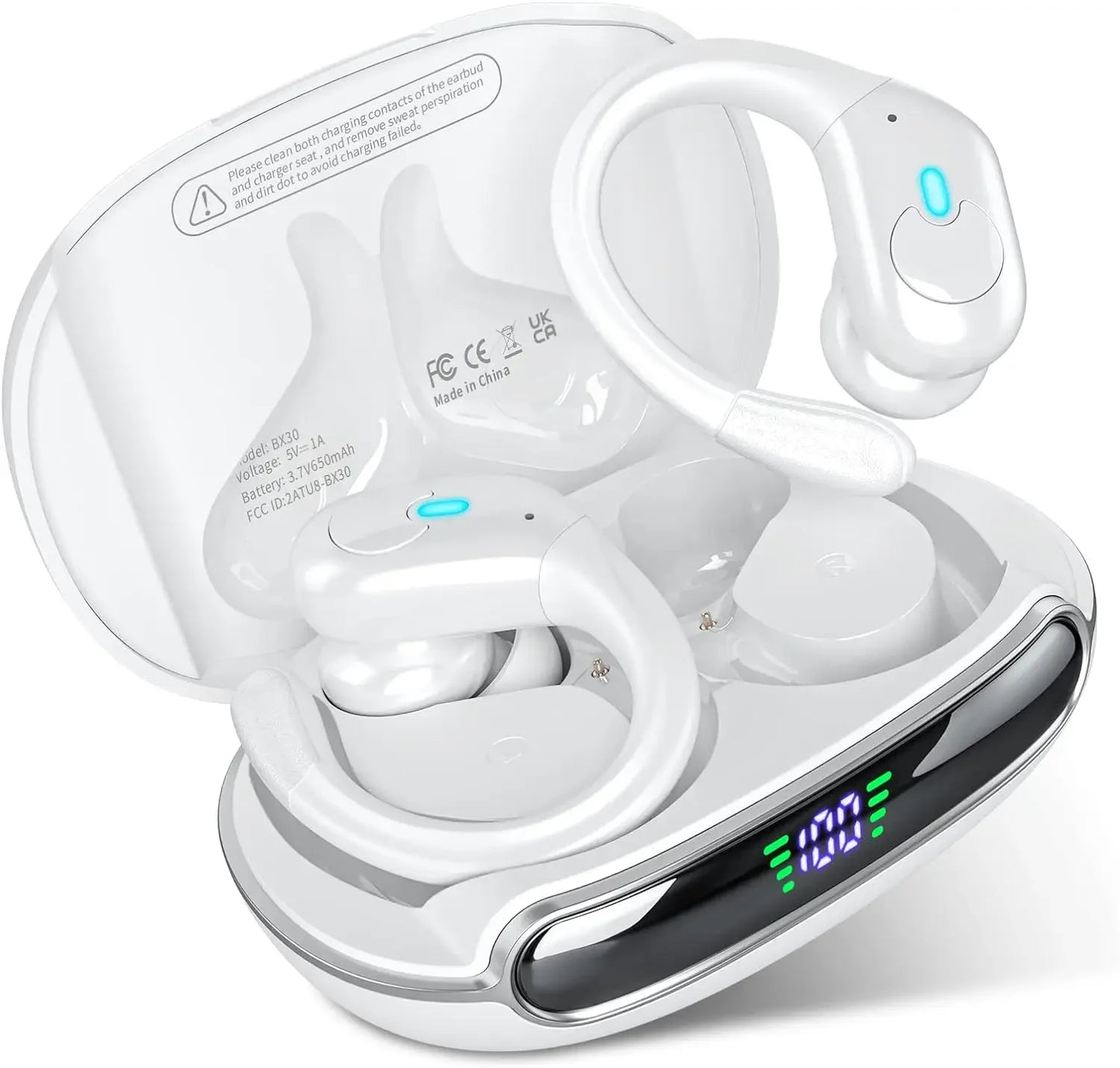 BX30 Bluetooth Headphones Wireless Earbuds Bluetooth 5.3 Earphones with LED Display Noise Cancelling Waterproof over Ear Buds