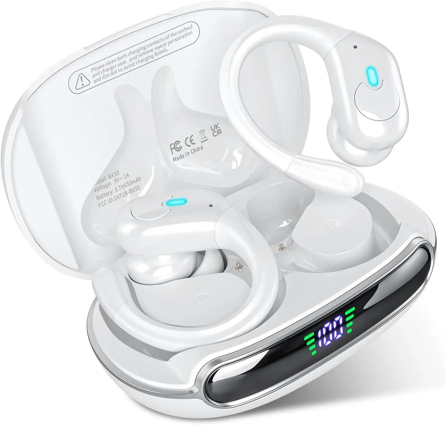 BX30 Bluetooth Headphones Wireless Earbuds Bluetooth 5.3 Earphones with LED Display Noise Cancelling Waterproof over Ear Buds