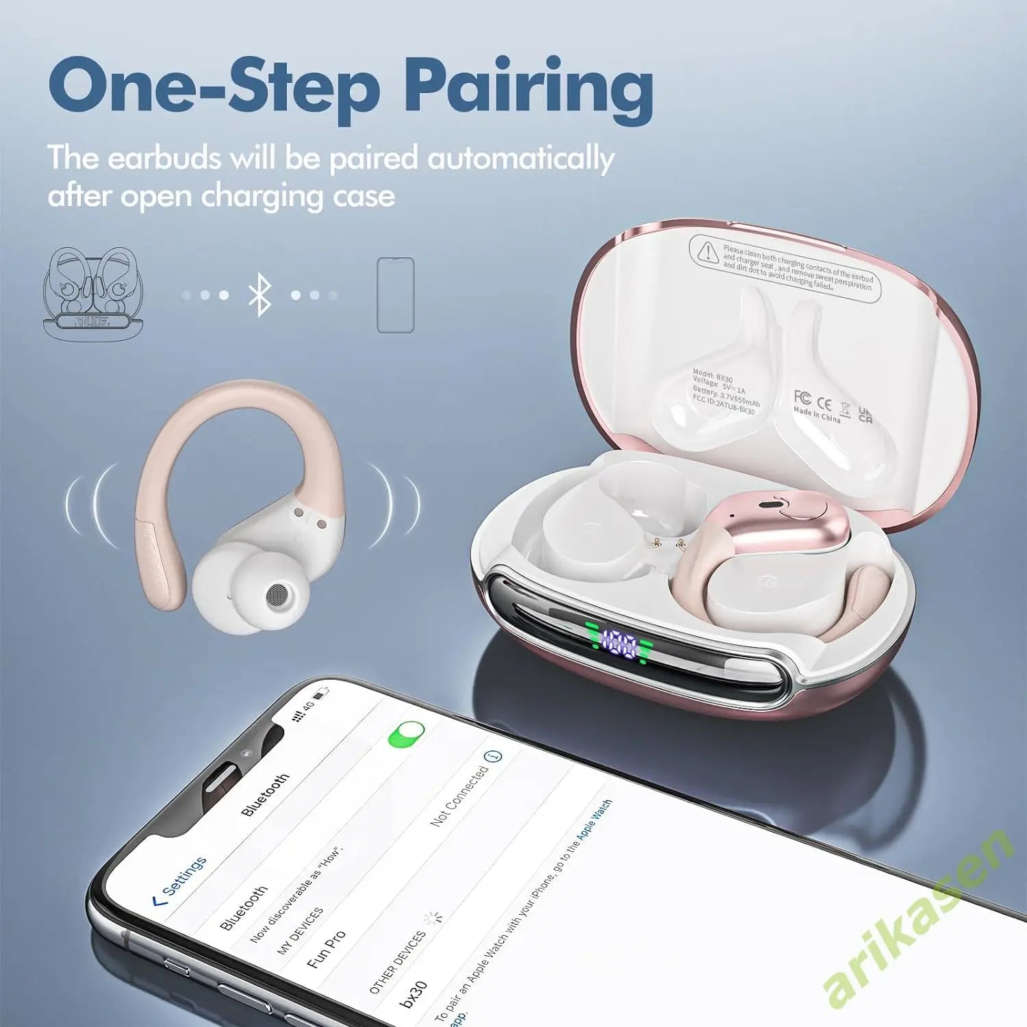 BX30 Bluetooth Headphones Wireless Earbuds Bluetooth 5.3 Earphones with LED Display Noise Cancelling Waterproof over Ear Buds